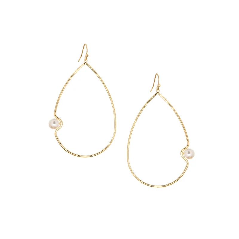 Thick hoop earrings-pearl inset teardrop earring