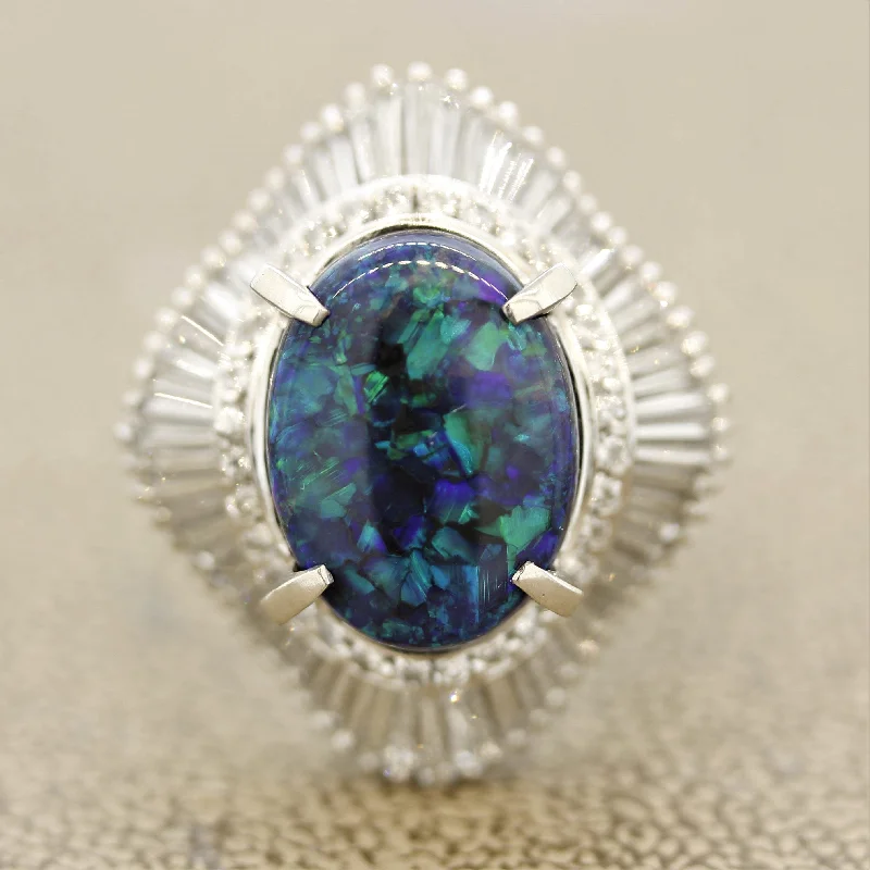 Bold druzy rings-Australian Black Opal Diamond Platinum Cocktail Ring