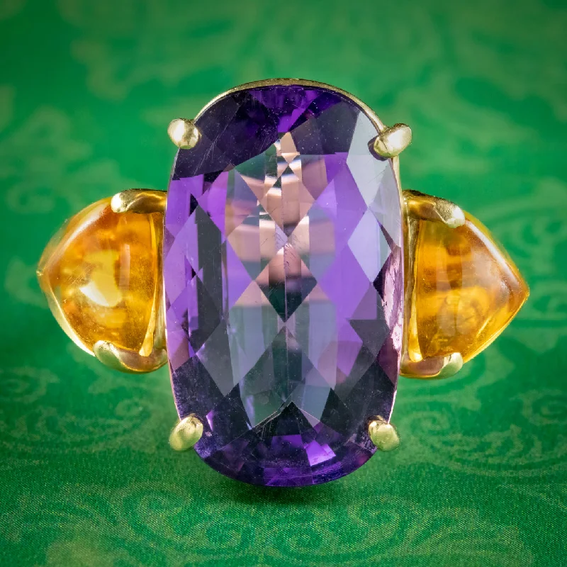 Vivid druzy rings-Vintage Amethyst Citrine Cocktail Ring 30ct Amethyst Circa 1970