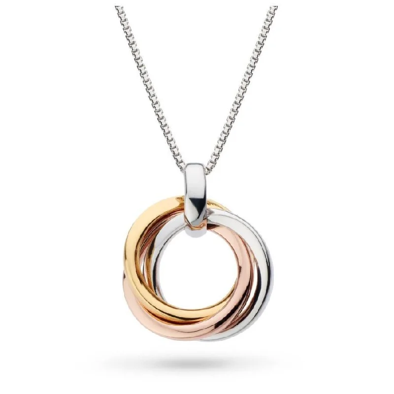 Satin finish engagement rings-Silver & Yellow & Rose Gold Plated Bevel Trilogy Necklace