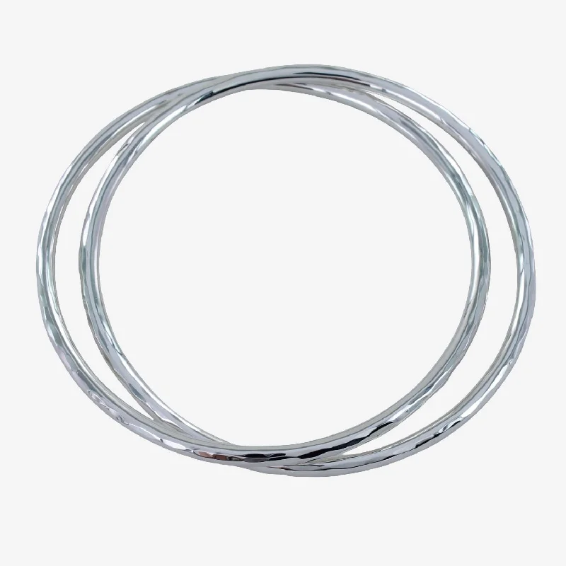 Dual-metal bangles-Sterling Silver Double Hammered Bangle