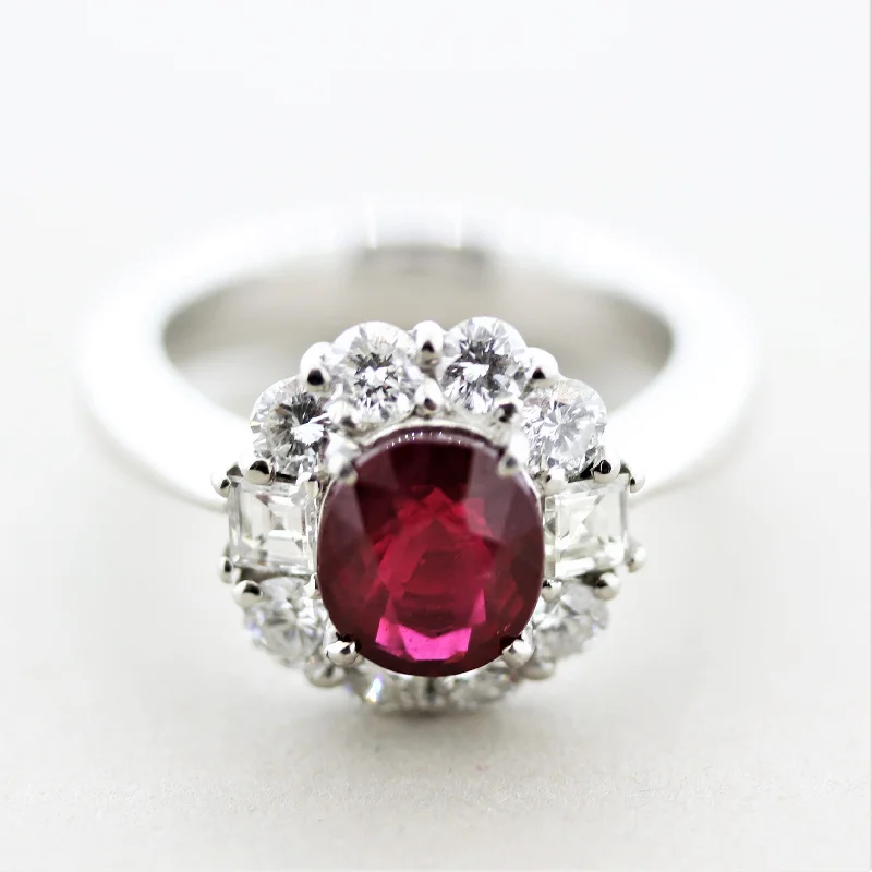 Textured letter rings-Fine Burmese Ruby Diamond Platinum Ring, GIA Certified