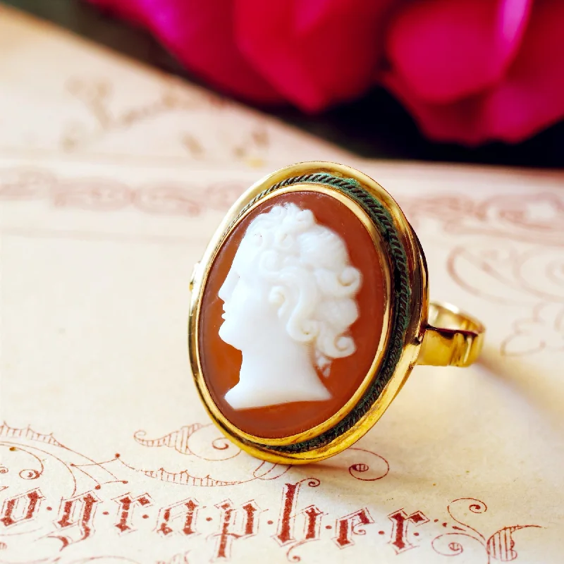 Cultured pearl rings-Vintage Hand Carved Romanesque Portrait Cameo Ring