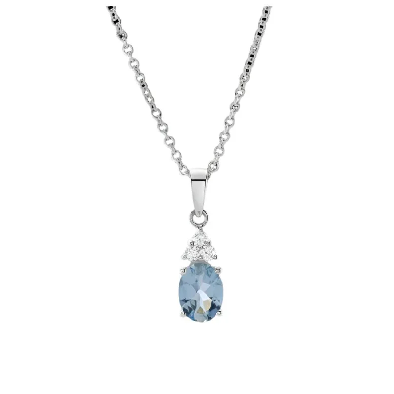 Minimalist gold engagement rings-18ct White Gold Oval Cut Aquamarine & Diamond Pendant & Chain