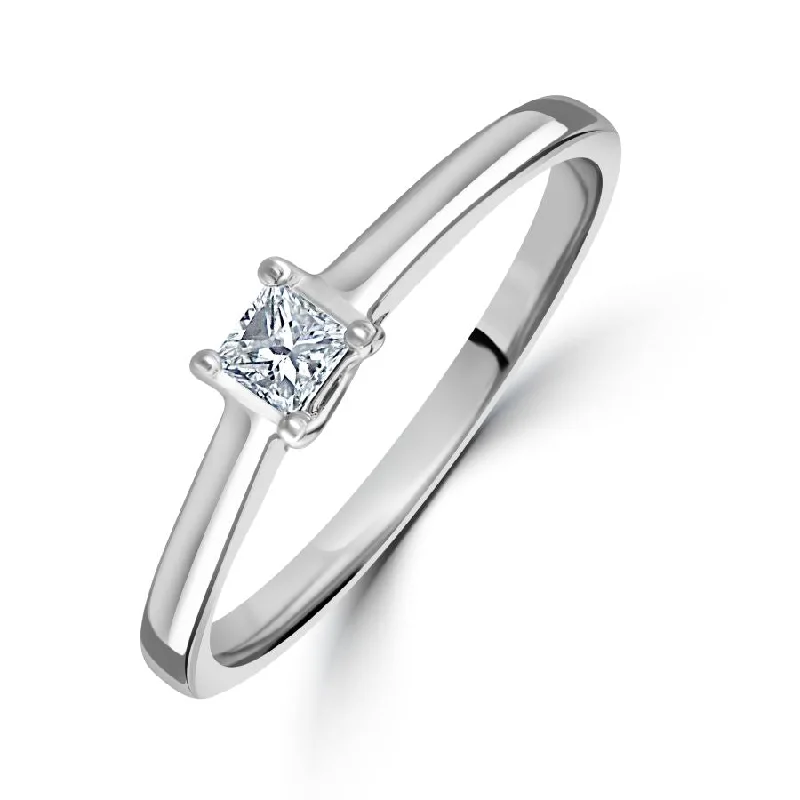 Starstone engagement rings-0.15ct Princess Cut Diamond Solitaire 18ct White Gold Ring