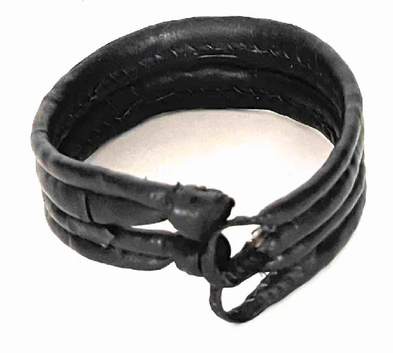 Light clay bangles-Wide Black Leather Bracelet - 2 Versions