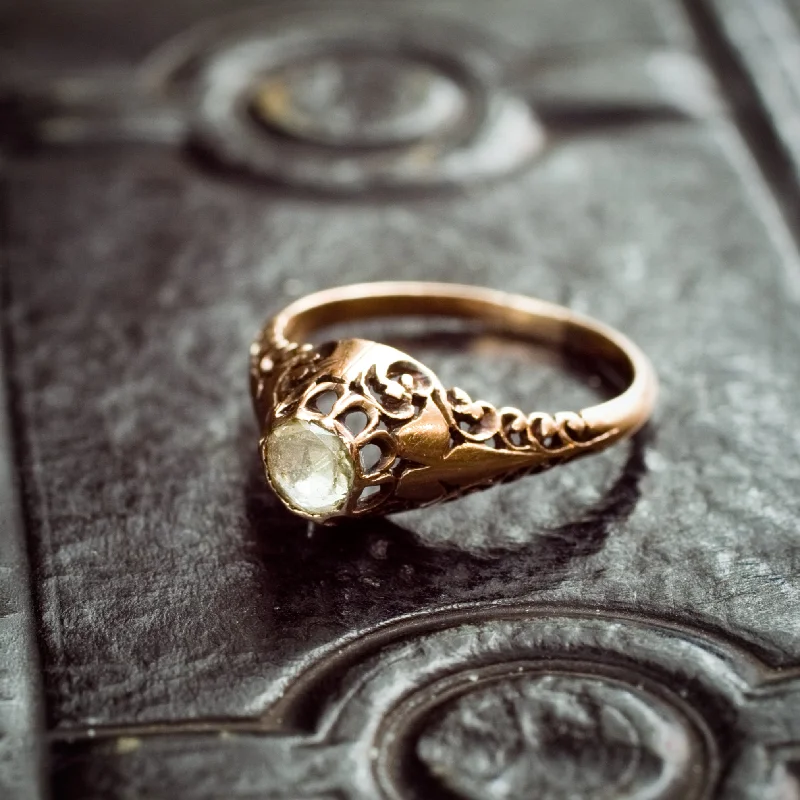 Sleek band rings-Phenomenally Pretty Edwardian Period Rose Gold Filigree Diamond Ring