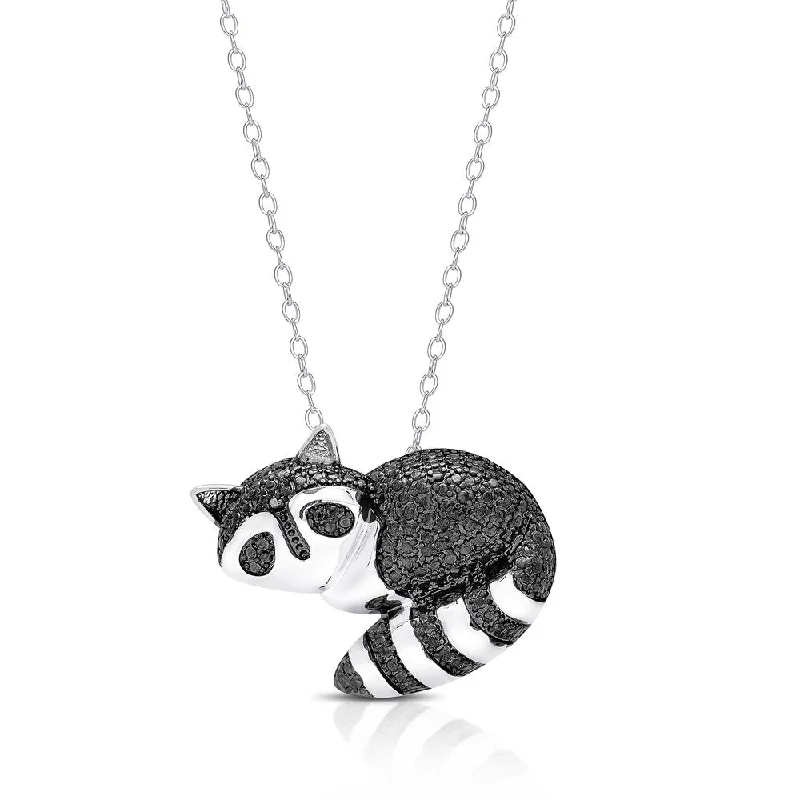 Finesque Silver Overlay Diamond Accent Racoon Necklace