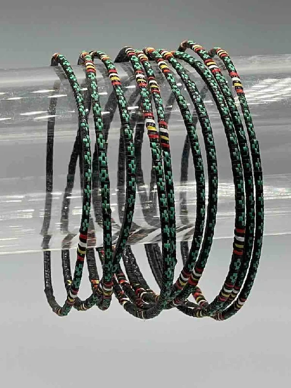 Gem strand bangles-Narrowest Finest Design Recycled Plastic Bracelet - Green