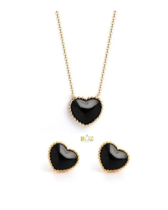 Amor Necklace-Earring Set 18karat Gold (Black)