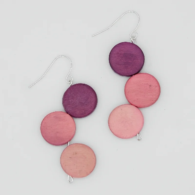 Solid ring earrings-Pink Triple Stacked Earring