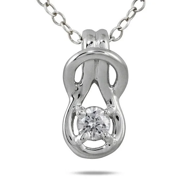 Marquee 10k White Gold 1/6ct TDW Diamond Solitaire Knot Necklace (I-J, I1-I2)