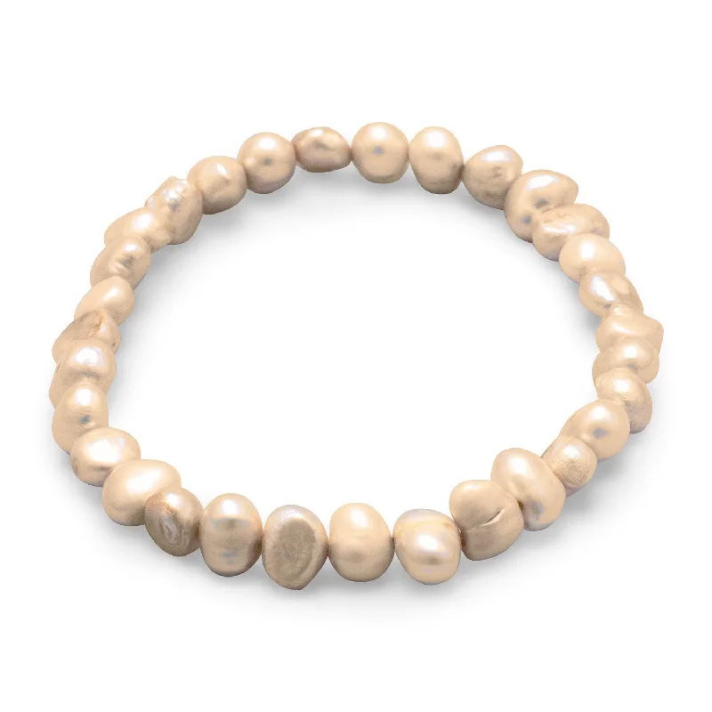 Solid chain bangles-Tan Cultured Freshwater Pearl Stretch Bracelet