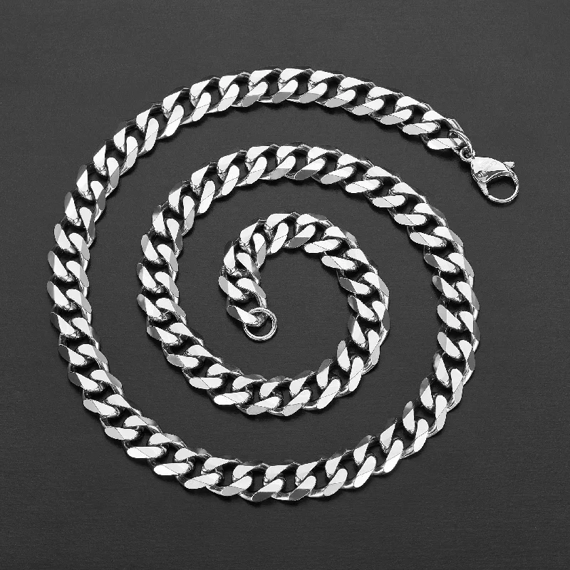 Men's Beveled Curb Chain Stainless Steel Necklace (10mm) - 24"