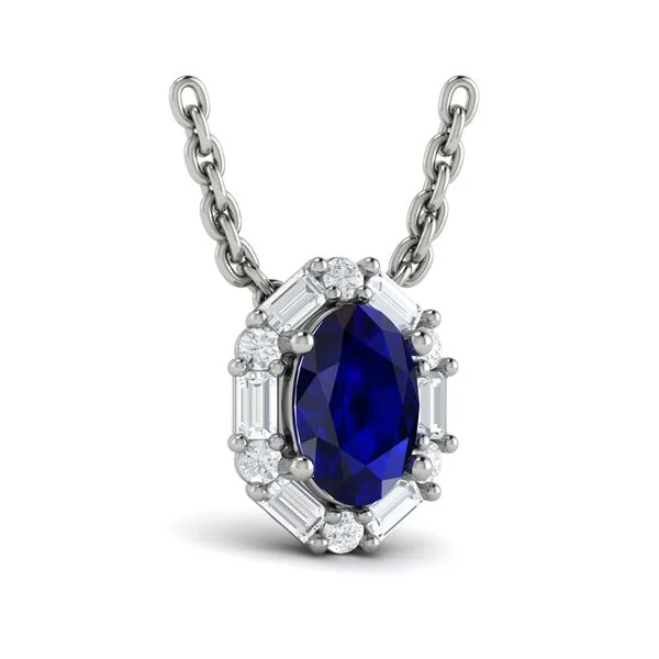 Sapphire & Diamond Halo Necklace in 14K White Gold