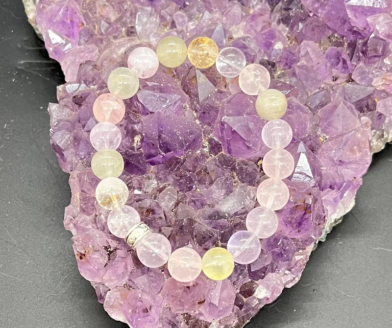 Multi-gem bangles-Rose Quartz, Amethyst, Citrine and Prehnite 10mm Stretchy Bracelet