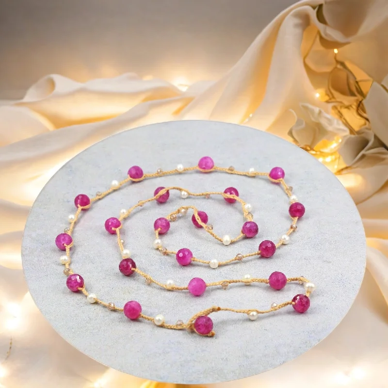 Fuchsia Agate Knotted Necklace