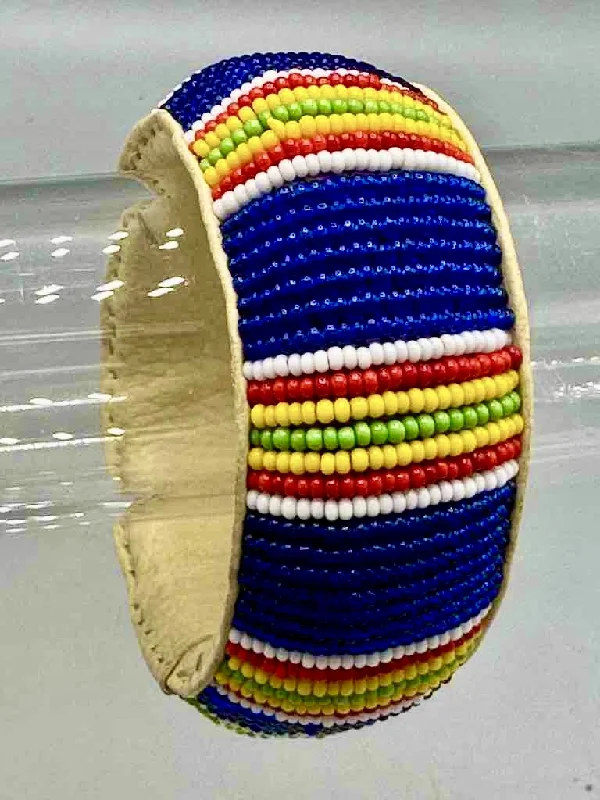 Tiny wing bangles-Rasta Stripes Design Wide Beaded Leather Bracelet - Mali