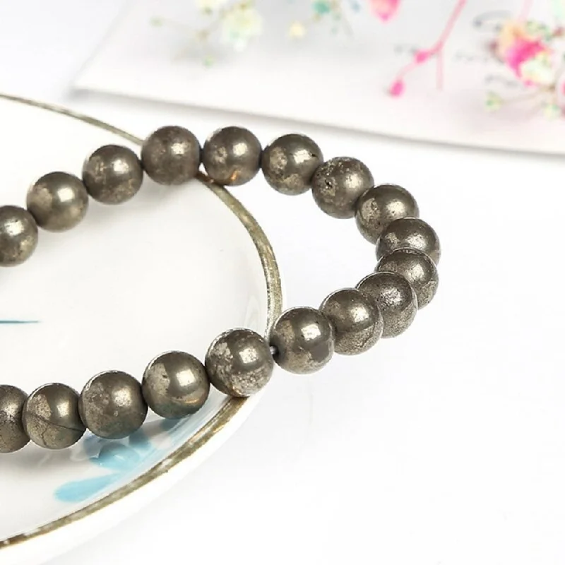 Heavy gem bangles-Pyrite Stone Bead Bracelet