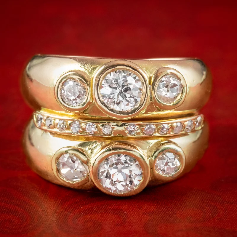 Topaz stone rings-Antique Victorian French Diamond Trilogy Stack Ring 1.4ct Diamond