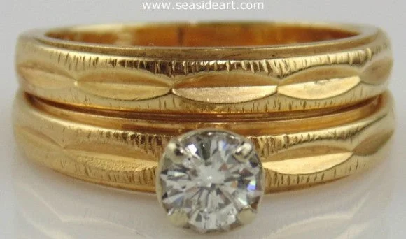 Tide shape rings-Diamond Wedding Set 14kt Two Tone Gold - Size (5 1/2)