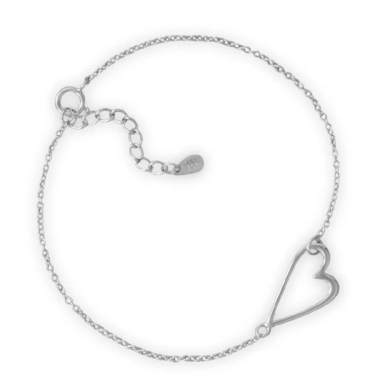 Surf charm bangles-7" + 1" Rhodium Plated Sideways Heart Bracelet