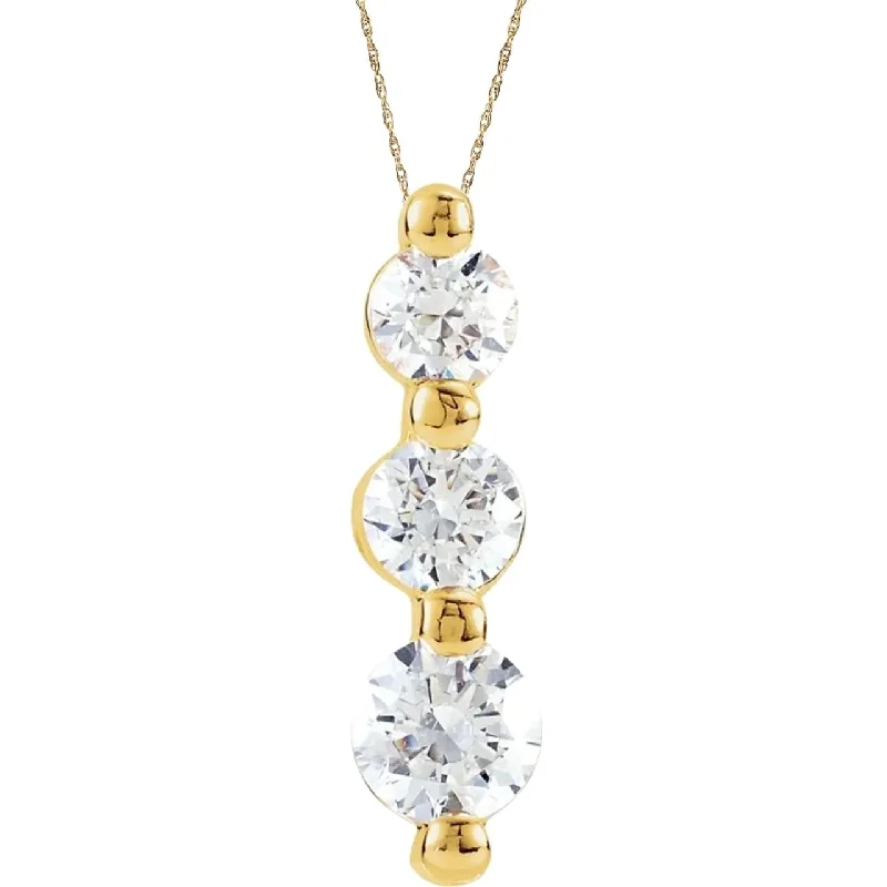 1Ct Diamond Necklace Three Stone Pendant in White or Yellow Gold