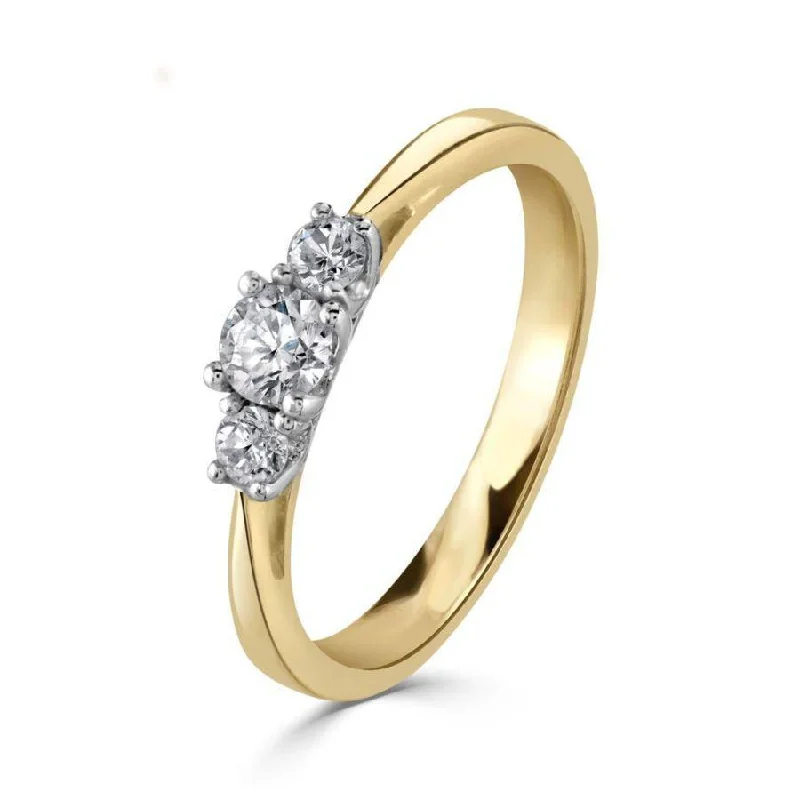 Sculpted gem engagement rings-18ct Yellow Gold Round Brilliant Cut Diamond Trilogy Ring