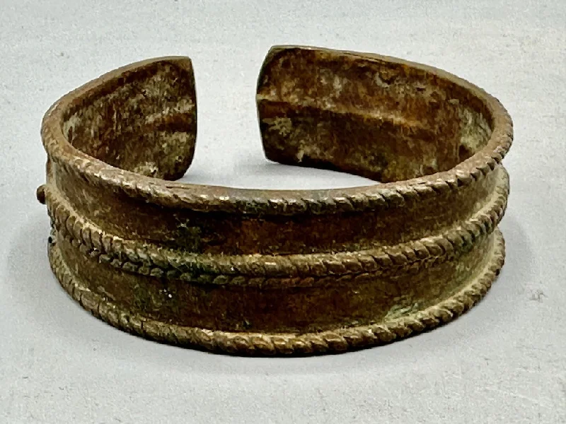 Woven cord bangles-Dogon Vintage Wide Cast Brass Bracelet - Mali