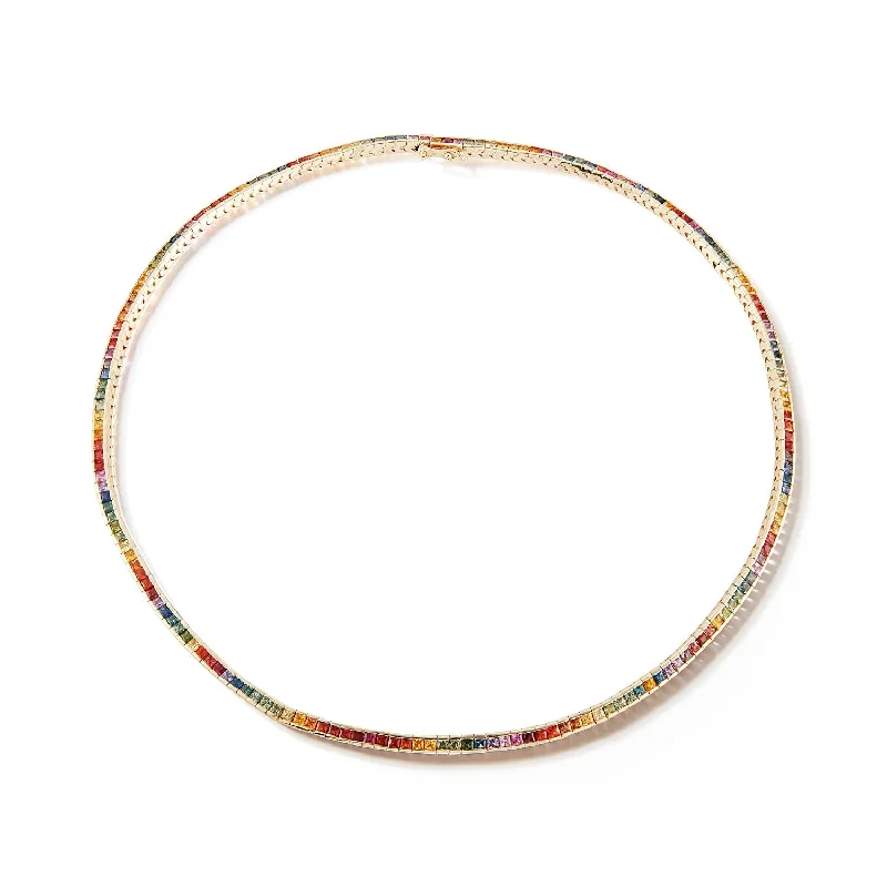 14kt Men's Rainbow Sapphire Tennis Necklace