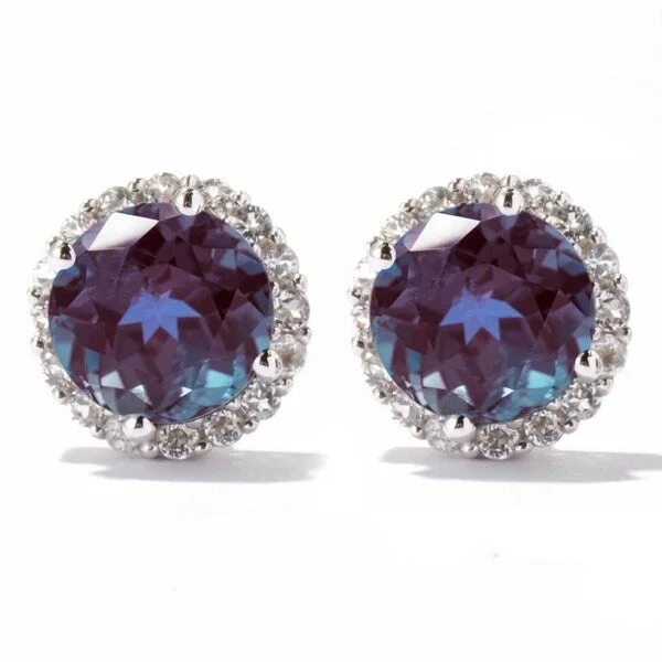 Curved gem earrings-Sterling Silver Color Changing Alexandrite and White Topaz Stud Earring