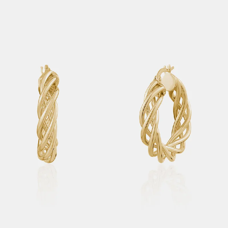 Thick bar earrings-Open Gold Braided Hoops