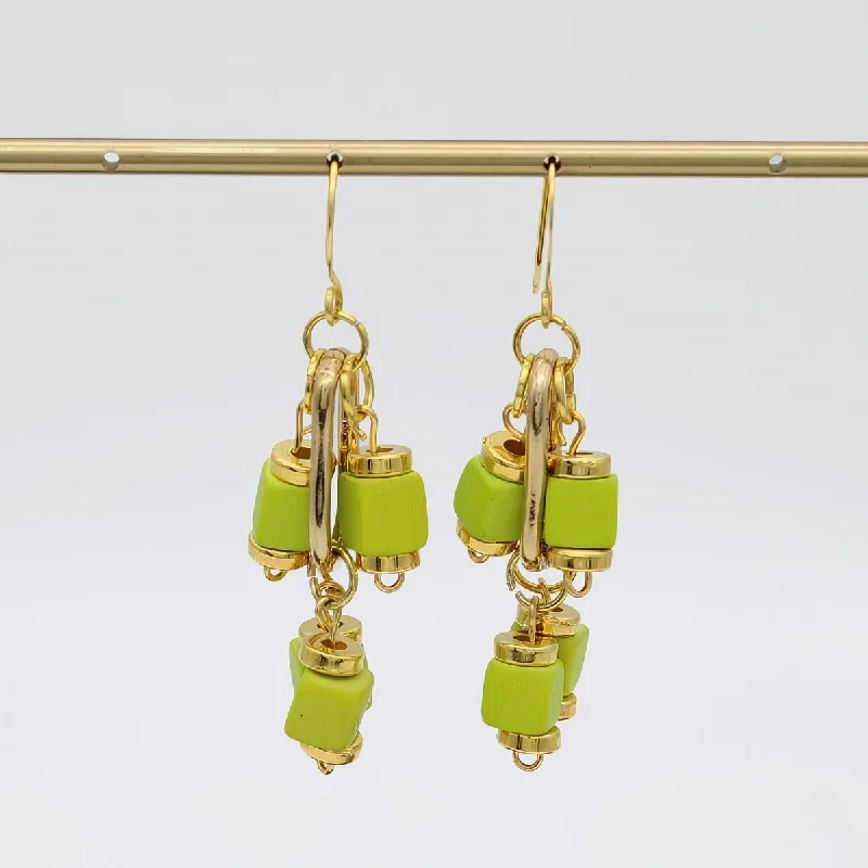 Lily motif earrings-Lime Golden Threads Earring