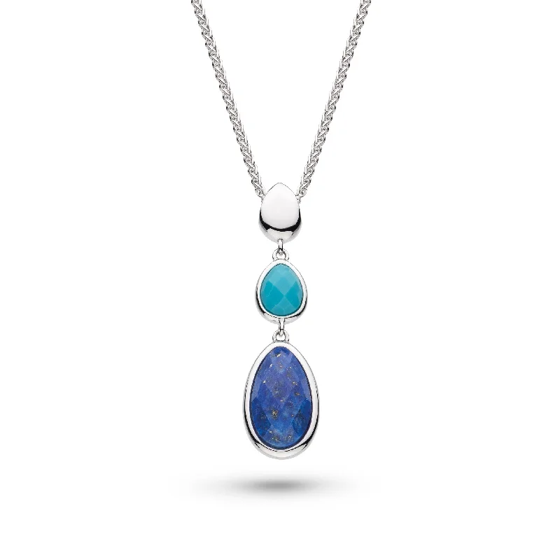 Light filigree engagement rings-Silver Coast Pebble Azure Lapis Lazuli & Magnesite Trio Droplet 18" Necklace