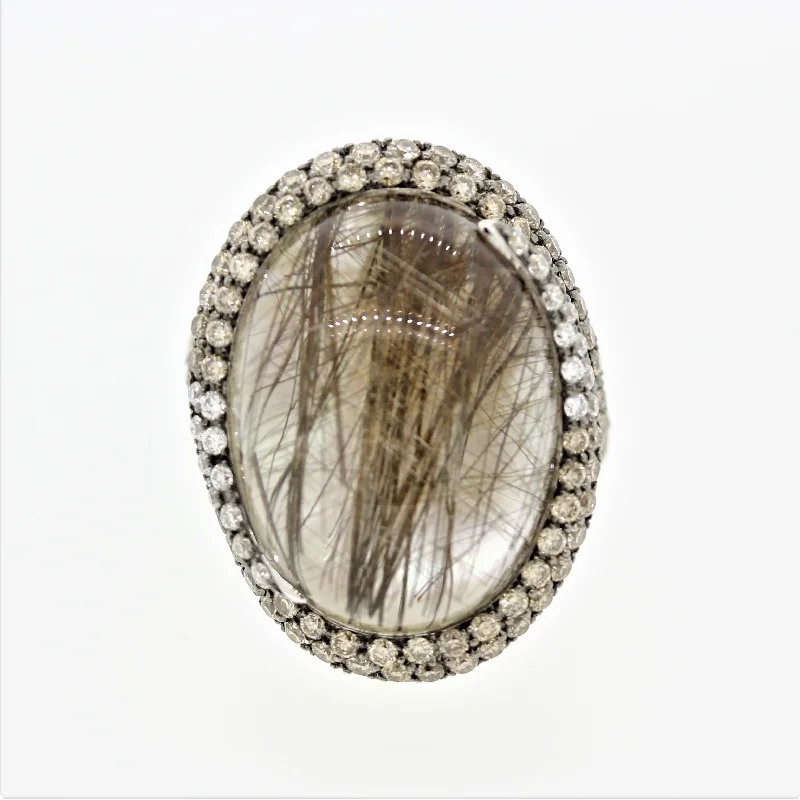 Art deco rings-Rutilated Quartz Diamond Mother-of-Pearl Gold Cocktail Ring