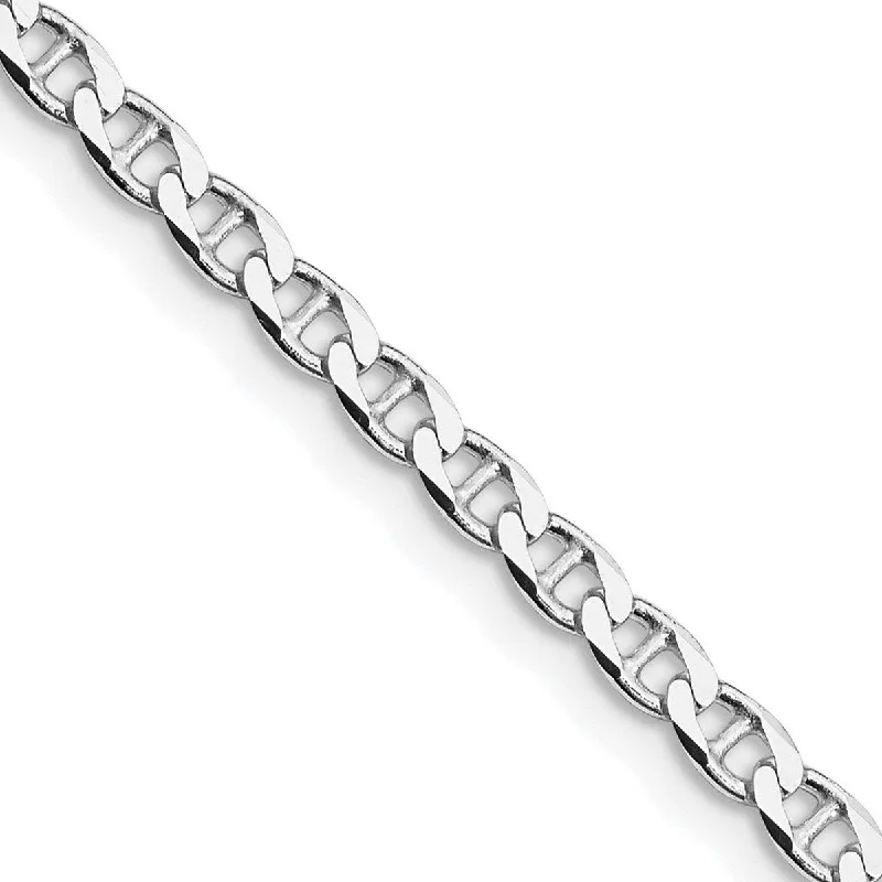 Curata 925 Sterling Silver Rhodium 3.15mm Flat Cuban Anchor Chain Necklace Options: 18 20 22 24