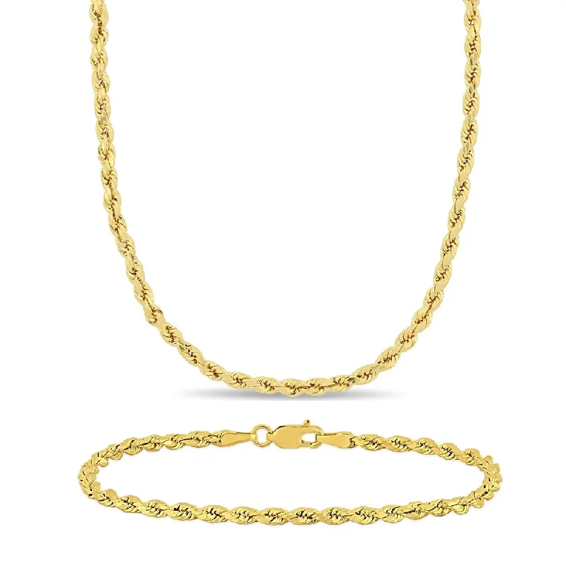 Miadora 14k Yellow Gold Rope Chain Necklace and Bracelet Set (3 MM)