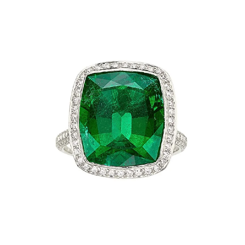 Whimsical rings-Exceptional Tiffany & Company Emerald Diamond Platinum Cocktail Ring