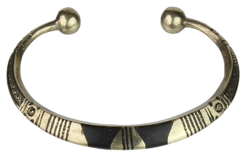 Fine cord bangles-Tuareg Double Inlay Etched Metal Bracelet, heavier