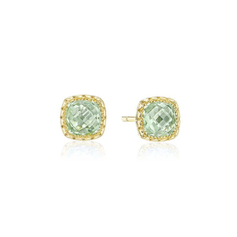 Topaz stone earrings-Tacori Cushion Prasiolite Stud Earring in Yellow Gold