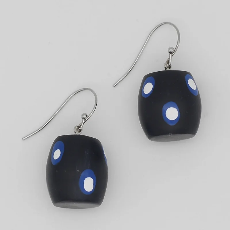 Tiny wing earrings-Blue and White Polka Dot Dangle Earring