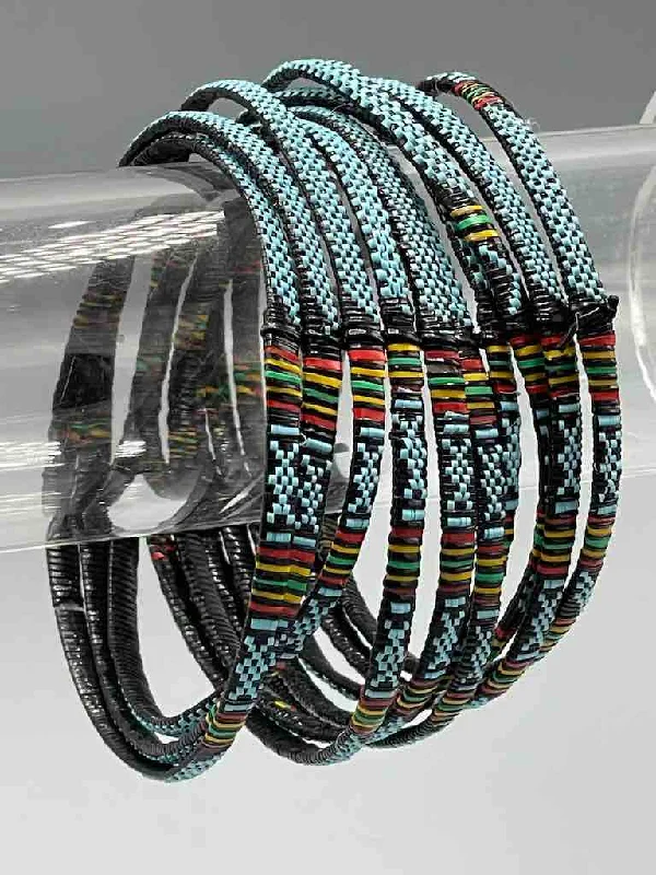 Sleek design bangles-Wide Finest Design Recycled Plastic Bracelet - Turquoise & Black