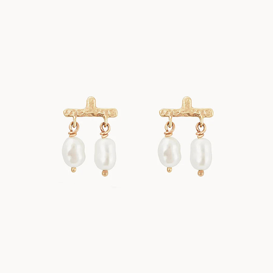 Bold cross earrings-CASTANET PEARL 14KT GOLD EARRING