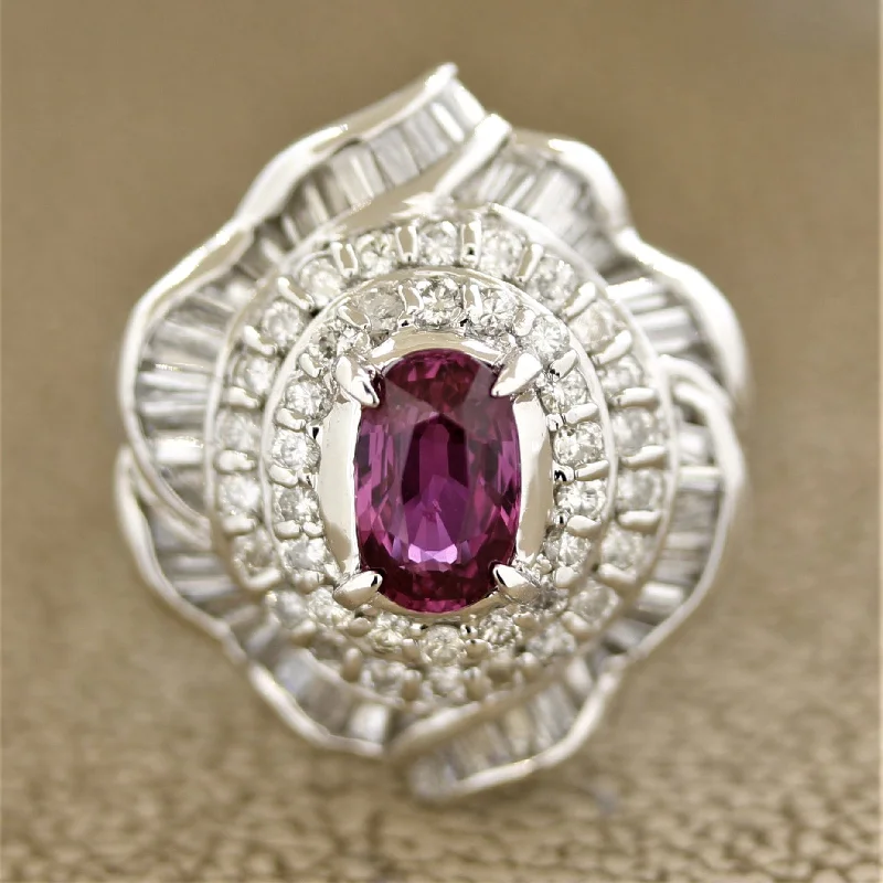 Etched monogram rings-Pink Sapphire Diamond Platinum Ring