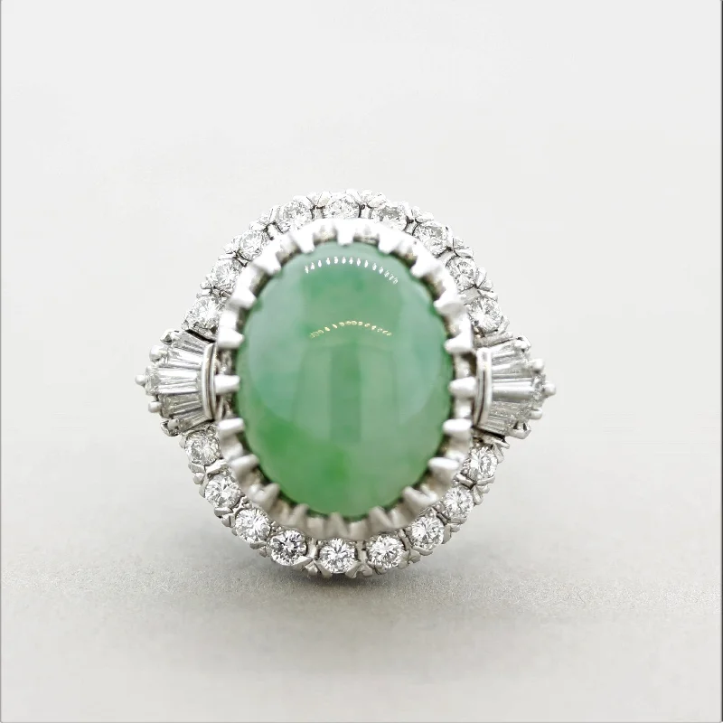 Cedar grain rings-Antique-Style Jadeite Jade Diamond Platinum Cocktail Ring, GIA Certified