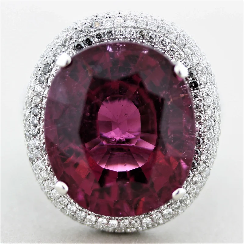 Satin band rings-Magnificent Rubellite Tourmaline Diamond Gold Cocktail Ring