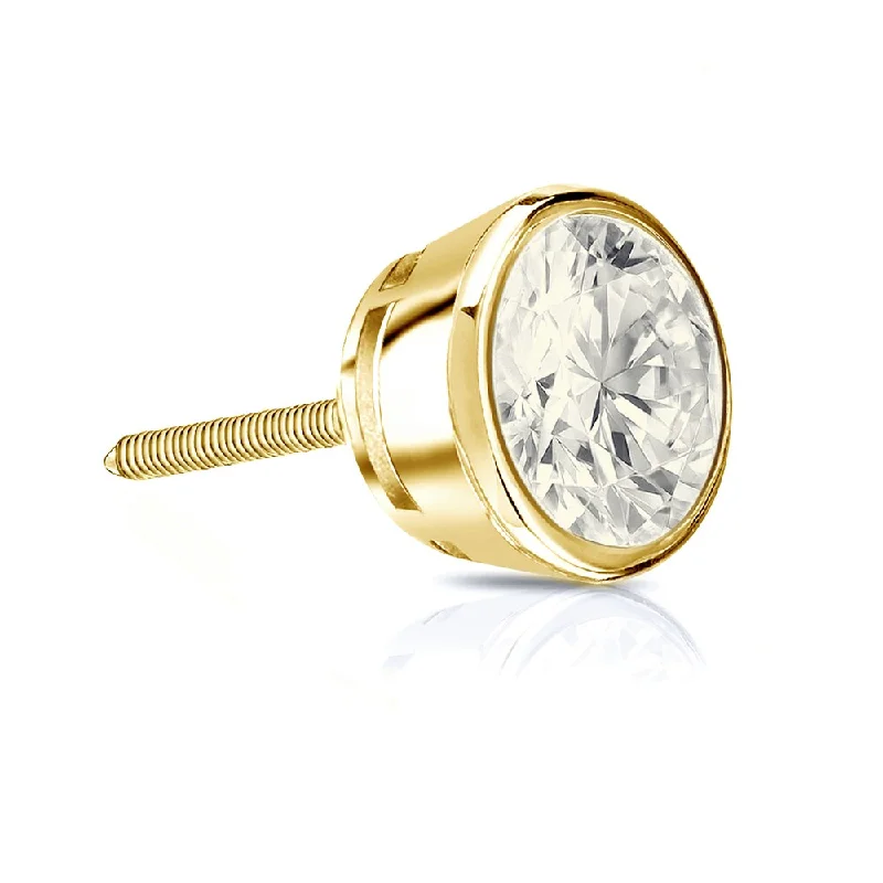 Polished art earrings-Auriya 14k Gold 1ct TDW Round Bezel-Set SINGLE STUD (1) Diamond Earring